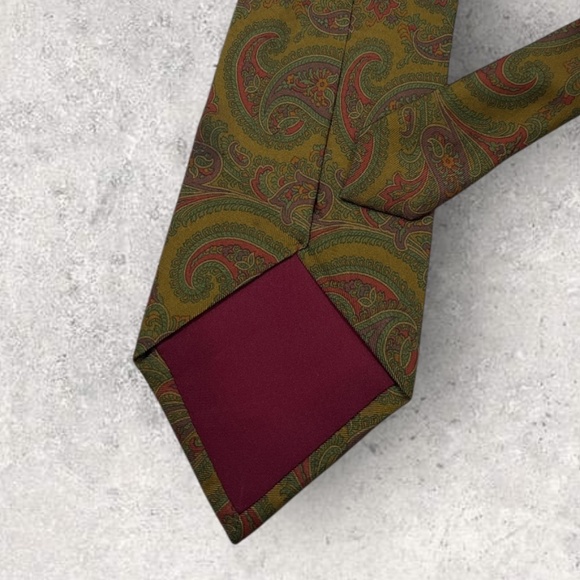 ALTEA Mustard/Green/Red Paisley Silk LUXURY Tie ITALY - Picture 4 of 5